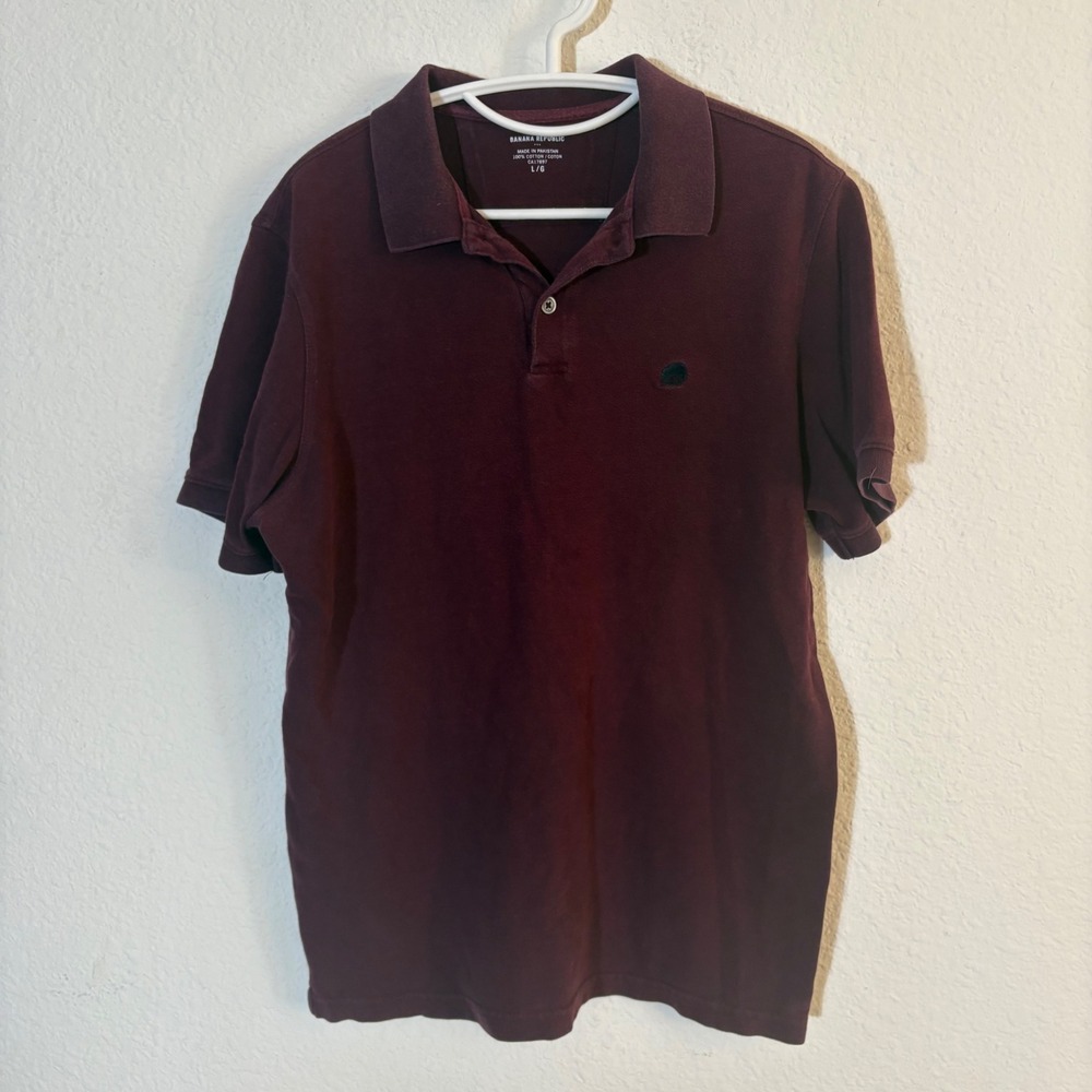 Banana Republic Polo Shirt Mens L Burgundy Birdseye Elephant Logo
